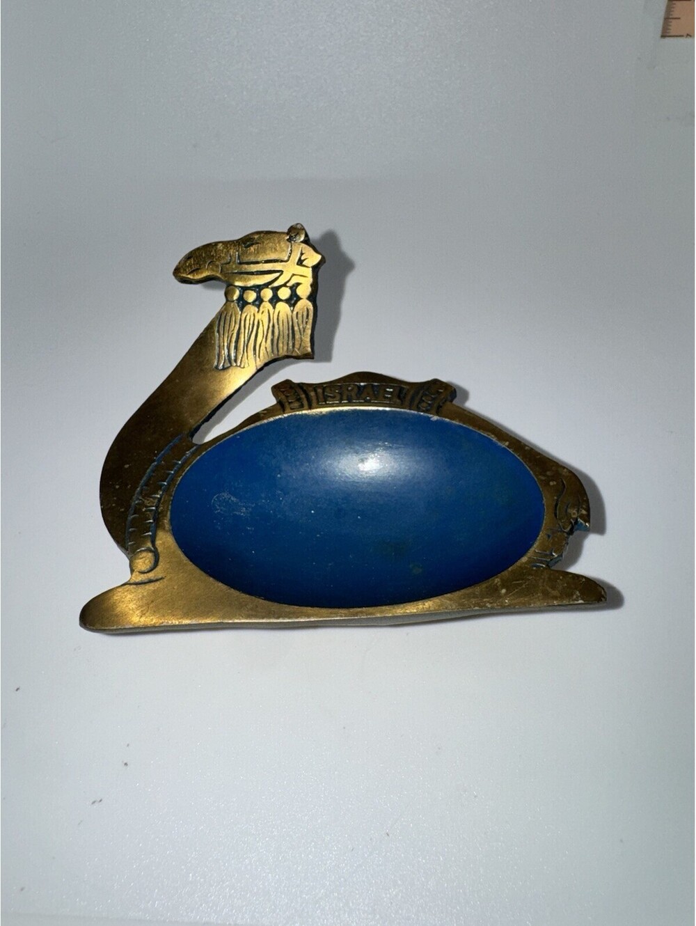 VTG HAKULI ISRAEL CAMEL ENAMEL BLUE BRASS ASHTRAY - Trinket Tray